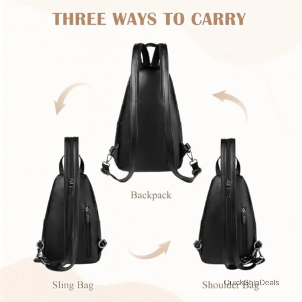 Anti Theft PU Leather Convertible Sling Backpack Daypack Women